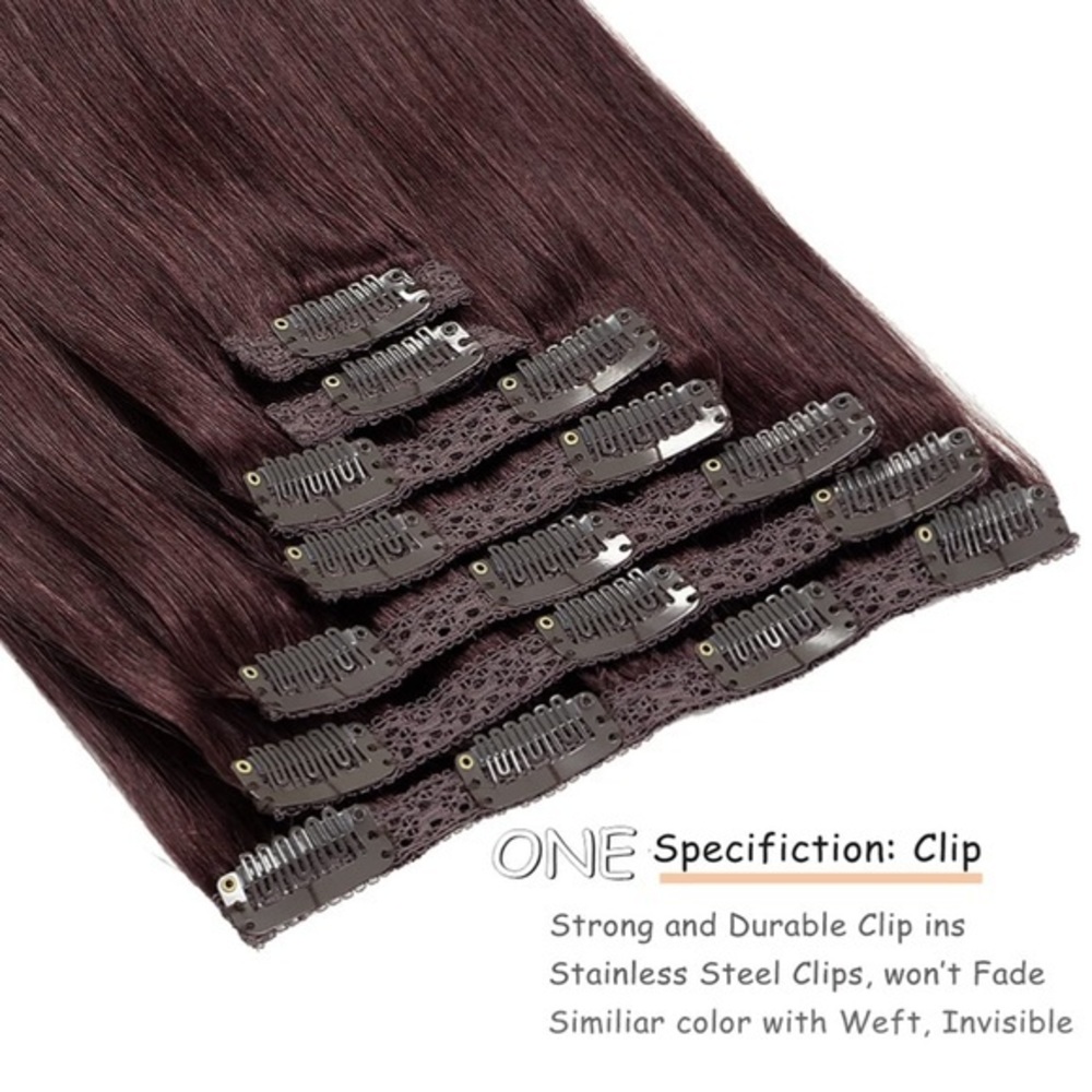 18” Burgundy #99J Lace Clip In 100% Human Hair Extensions Item#CA - Picture 16 of 17